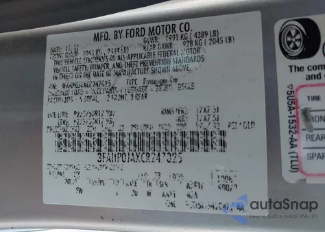 2012 Ford Fusion Sel from USA, damaged, VIN 3FAHP0JAXCR247025